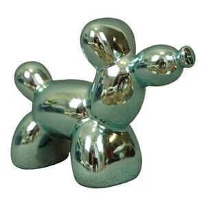 Silver Metallic Poodle Balloon Dog Figurine 4.5" Modern Art Sculpture Decor